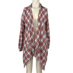 FAVEUR - WOMEN'S SMALL - PLAID LONG SLEEVE OPEN FRONT COTTON SWEATER CARDIGAN